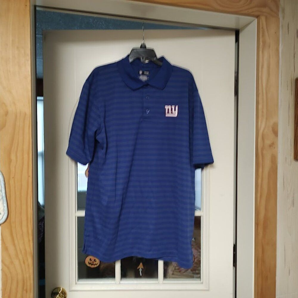 New NFL Team Apparel NY Giants Blue Striped Moisture Wicking Polo Size Men's XL